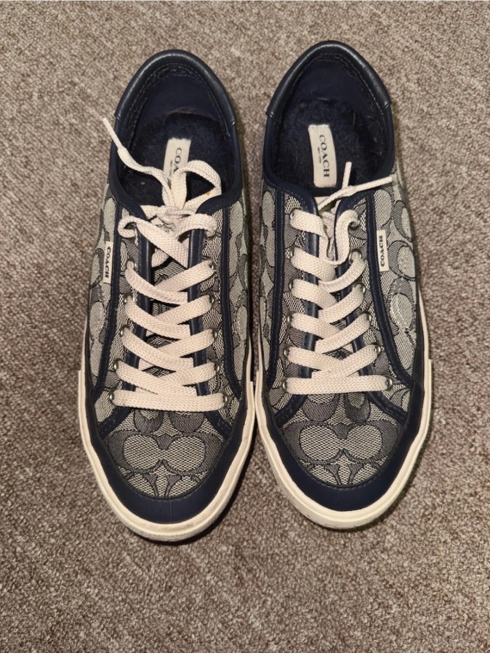 Coach Navy and White Signature Canvas Low-Top Sneakers